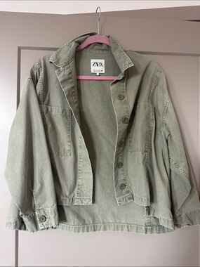 Zara Sage Green Cotton Utility Jacket